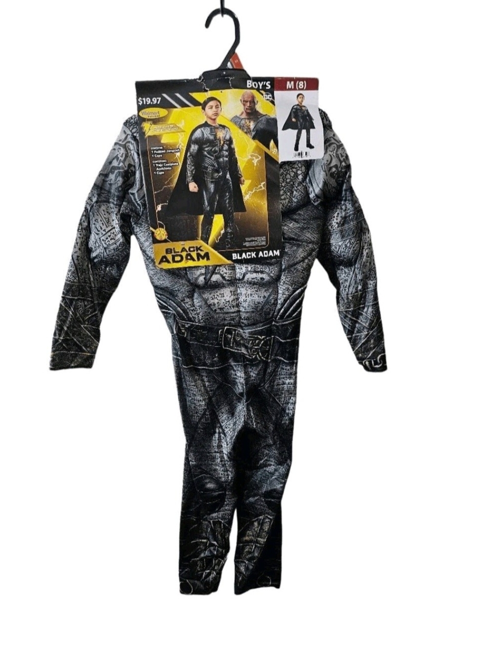 Black Adam DC Padded Halloween Costume With Cape Dewayne Johnson NWOT Boys Sze 8